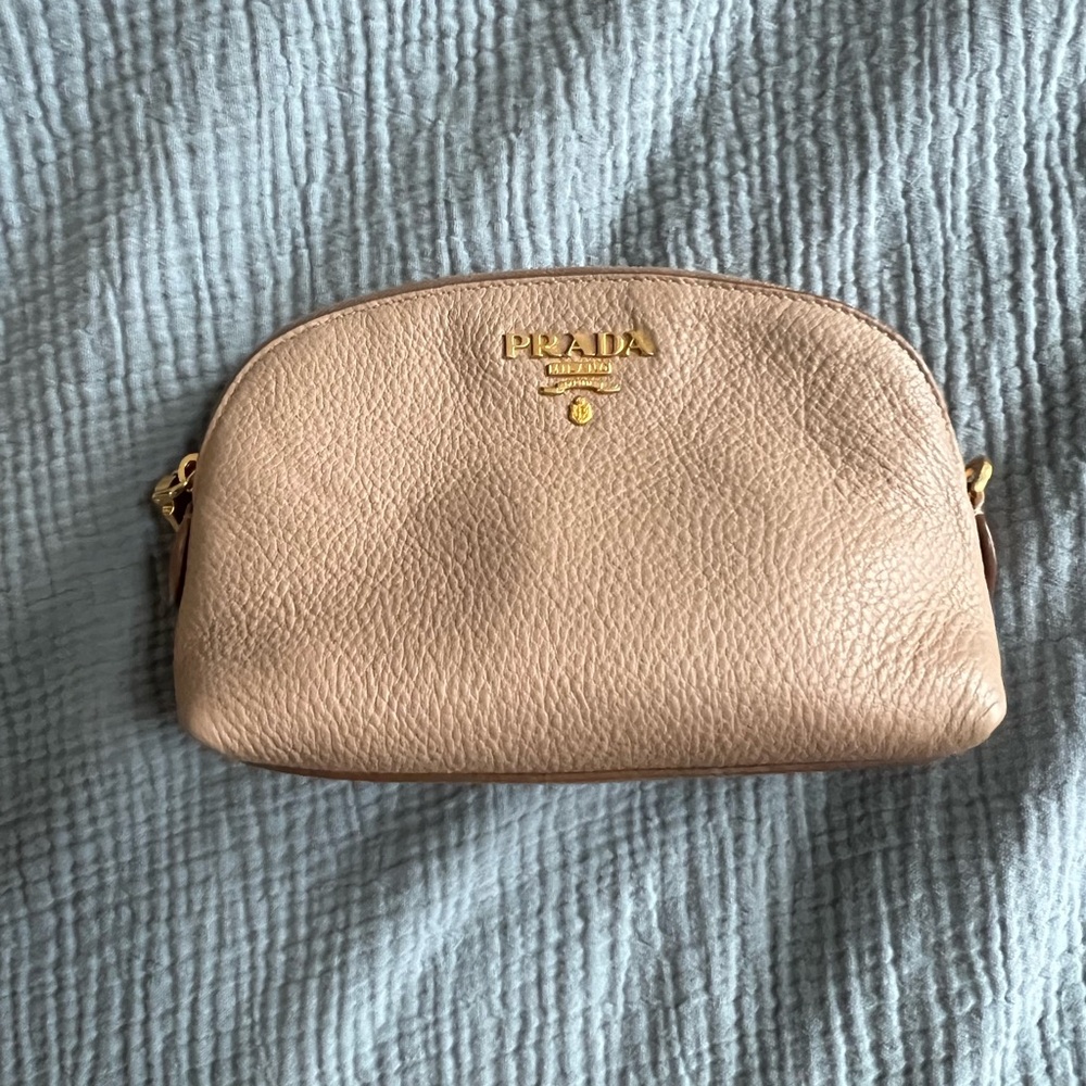 Prada Tan Leather makeup pouch